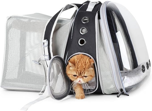 Expandable bubble cat backpack carrier — airline approved, dual-side expansion, up to 16lbs