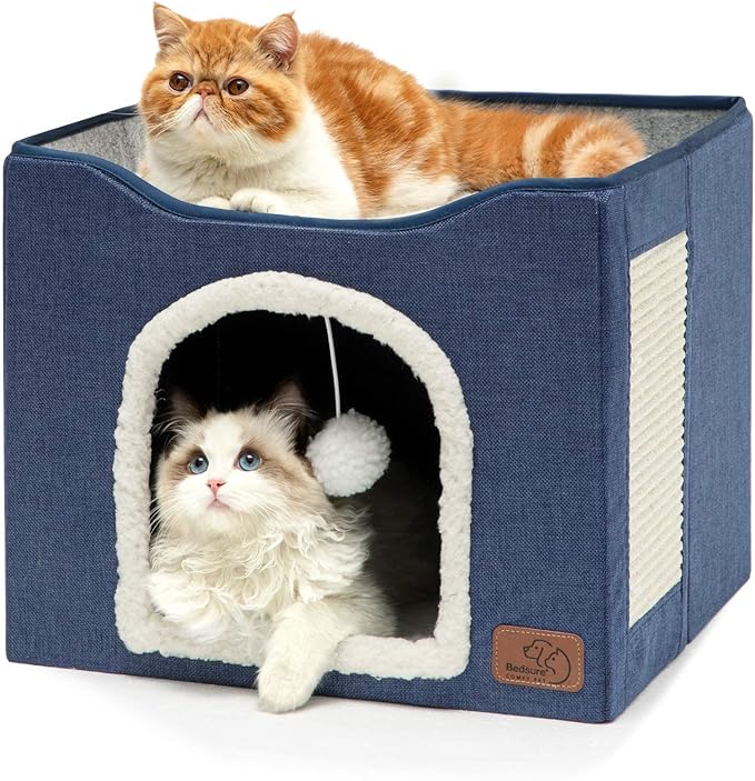 Bedsure Cat Beds for Indoor Cats – soft plush donut cat bed with anti-slip bottom for indoor cats