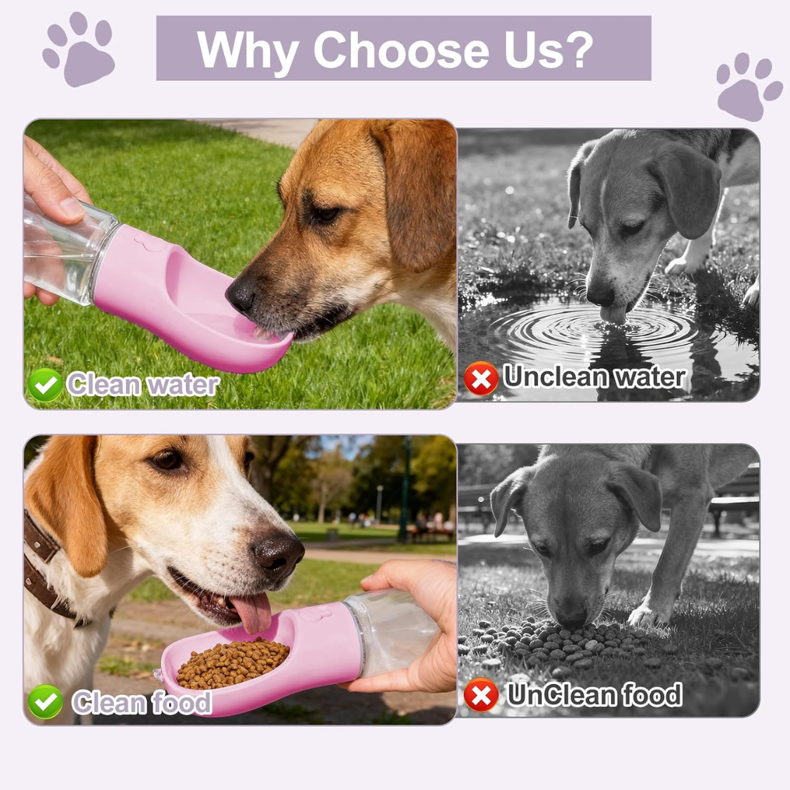 Portable Dog Water Bottle With Food Container, Drinking Bottle For Travel 2 In 1 Dog Water Bowl, Leak Proof Pet Water Dispenser, BPA Free, Puppy Essentials, For Walking Hiking - Image 2