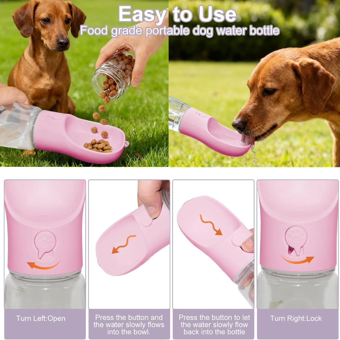 Portable Dog Water Bottle With Food Container, Drinking Bottle For Travel 2 In 1 Dog Water Bowl, Leak Proof Pet Water Dispenser, BPA Free, Puppy Essentials, For Walking Hiking - Image 4