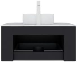 KEIKI 30" Bathroom Vanity Cabinet with Sink Combo, Wall Mounted Curved Edges Striped Floating Bathroom Vanity with Soft-Close Drawer, White Round Ceramic Basin Without Faucet, Black