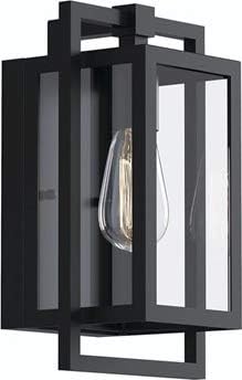 Kichler Goson 12" Outdoor Wall Light in Black, 1-Light Modern Exterior Wall Lantern with Clear Glass for Porch, Patio, Garage, (12" H x 7" W x 6" L), 59085BK