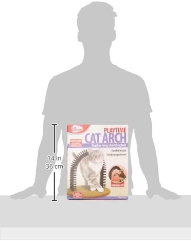 Pet Parade Self-Grooming Playtime Cat Arch - Helps Prevent Hairballs & Controls Shedding - Includes Hanging Toy, Black