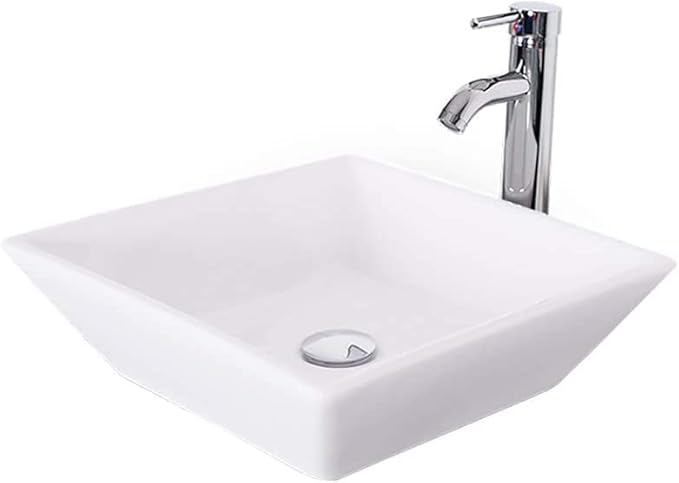 eclife 36" Modern Bathroom Vanity Sink Combo Freestanding Cabinet with Small Side Cabinet, White Square Ceramic Vessel Sink, Water Save Faucet, Drain (Gray+A07)