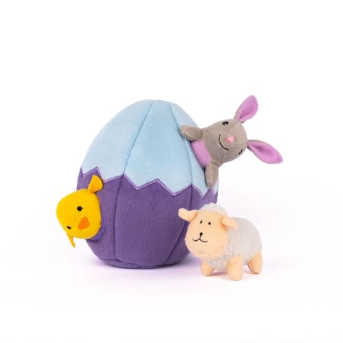 ZippyPaws Burrow- Interactive Dog & Puppy Toy for Boredom, Stimulating Pet Product to Keep them Busy, Hide & Seek Plush Dog Puzzle, Enrichment Squeaky Toy for Small & Medium Dogs- Easter Egg & Friends