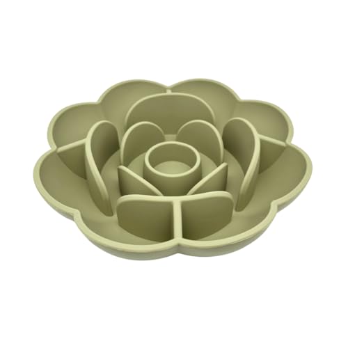 Rose Slow Feeder Dog Bowl for Medium & Large Dogs, Silicone Anti-Gulping Dog Feeder with Suction Base, Non-Slip Slow Eating Design (Green)