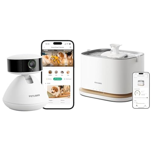Bundle of PETLIBRO AI Dog Camera Pet Camera Indoor with Phone App 360° View + Upgrade Cat Water Fountain, Cordless Cat Fountain Battery Operated, 3L/101oz Dockstream 2 Pet Water Fountain