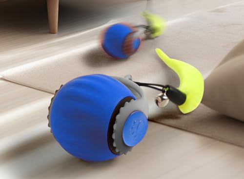 Interactive Cat Ball Toy Cat Toys for Indoor Cats, Automatic Rolling Cat Toy, Automatic Moving Cat Toys for Bored Indoor Adult Cats, Electric Rolling Ball Toy Dogs Cat Balls Pet Toys (Blue)