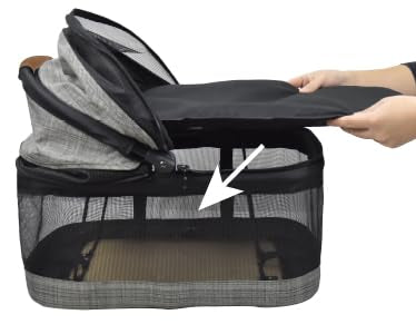 ROODO Fashion 3-in-1 Dog Cat Stroller with Detachable Carrier&Car Seat Combo Best Lightweight Folding Portable All-Terrain Travel Pet Gear Puppy Doggie Kitty Stroller for up to 35 lbs(Grey Lattice)