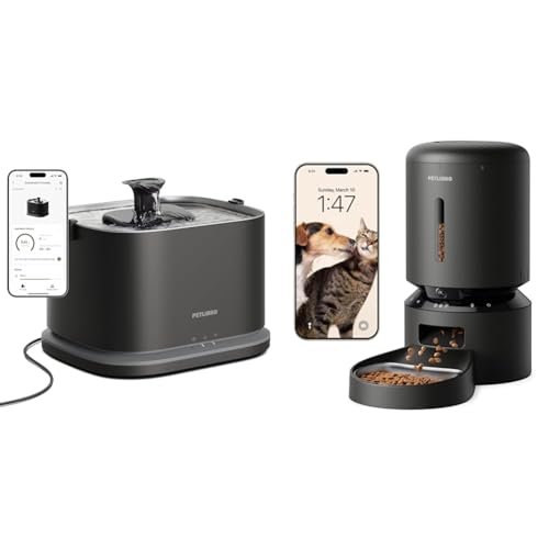 Bundle of PETLIBRO Cat Water Fountain Stainless Steel Tray, 3L/101oz App Monitoring 5G WiF + Automatic Cat Feeder with Camera, 1080P HD Video with Night Vision, 2-Way Audio, Low Food & Blockage Sensor