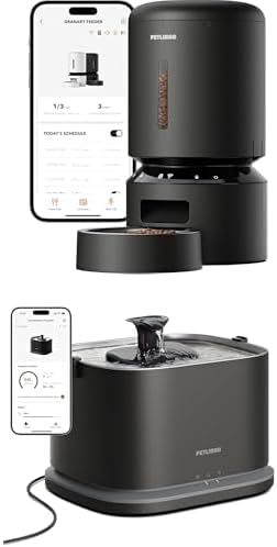 Bundle of PETLIBRO 5G WiFi Automatic Cat Feeder, 5L Timed, Freshness Seal, Low Food Sensor, Up to 10 Meals/Day + PETLIBRO 5G WiFi Cat Water Fountain, 3L/101oz, Stainless Steel Tray, App Monitoring