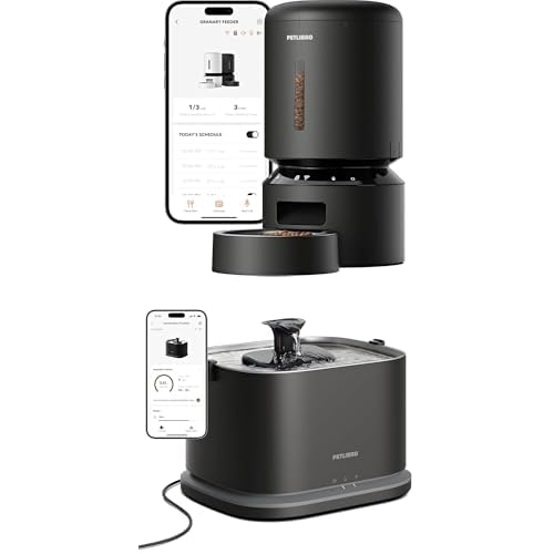 Bundle of PETLIBRO 5G WiFi Automatic Cat Feeder, 5L Timed, Freshness Seal, Low Food Sensor, Up to 10 Meals/Day + PETLIBRO 5G WiFi Cat Water Fountain, 3L/101oz, Stainless Steel Tray, App Monitoring