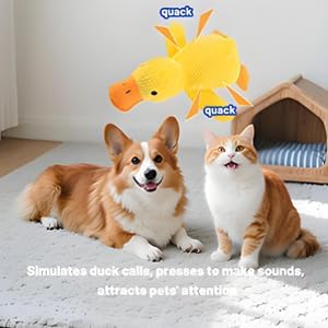 Quacking Duck Dog Toy - Interactive Plush Chew Toy with Realistic Squeaky Sounds for Anxiety Relief - Fun Play Toy for Cats & Dogs, Pet Use Only (Yellow, Medium)