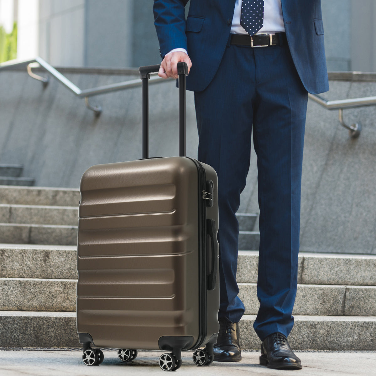 Hardshell ABS Luggage Set, 24-Inch Checked Suitcase With Spinner Wheels, Lightweight Travel Luggage With 2 Packing Cubes For Men Women - Image 2