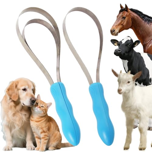 1 Set Dual-Sided Shedding Blade Dog Hair Brush, Stainless Steel Coarse and Fine Teeth Blade Shedding Tool, Brush Scraper with Rubber Handle, for Dogs、Horses、Cattles/Sheep(Single Loop+Double Loops)