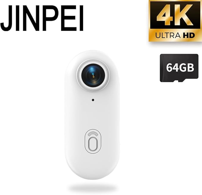 4K Mini Action Camera, Included 64GB, Wearable Camera with 360°Rotatable Clip & Magnetic Clip, for Lecture, Traveling, Pet Walking and Outdoors Activities JS-10W White Full Bundle
