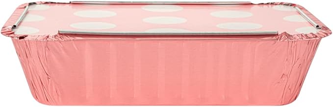 Restaurantware-16 Ounce Disposable Takeout Containers, 50 Rectangle Food Containers - With Polka Dot Lids, Pink Takeaway Containers, Aluminum Delivery Containers, Freezable