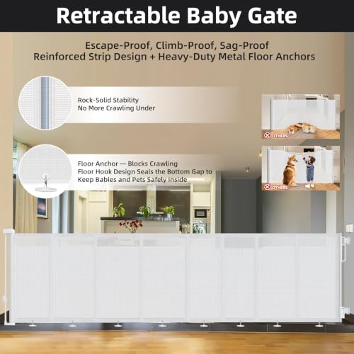 Retractable Baby & Pet Gate, 236 Inches Extra Wide Mesh Dog Gate - Image 3