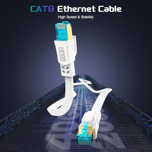 Cat 8 Ethernet Cable 50 ft, Shielded Flat RJ45 Network LAN Cable - Image 4