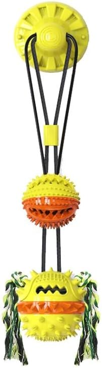 Dog Toy with Suction Cup - Interactive Toys for Large Dogs - Durable Dog Toothbrush & Chew Toy - Puppy Teething Toys - Indestructible Dog Toy - Food Dispensing Dog Tug Toy - Yellow