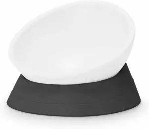Tilted Angle Dog Bowls - Slanted Resin Dog Cat Food Bowl, Non-Slip Pet Feeder with Detachable Silicone Stand (Black, L - 4 Cup)
