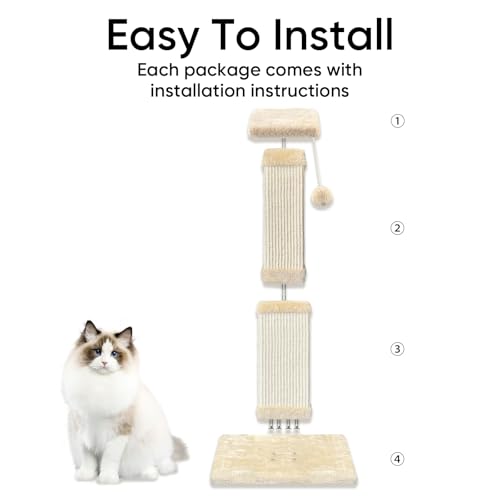Cat Scratching Post for Indoor Cats, 32Inch Sisal Cat Scratcher, Beige - Image 5