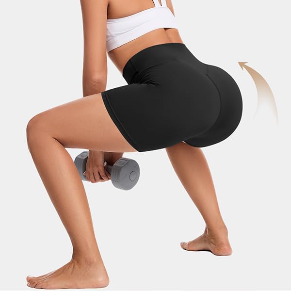 MOREFEEL 3 Pack Workout Gym Shorts Women-5" Seamless Butt Lifting Tummy Control Plus Size Seamless Booty Biker Shorts
