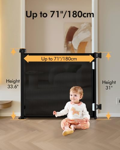 Retractable Baby Gate for Stairs & Doorways,71" Wide x - Image 3
