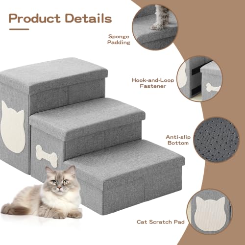 3-Step Dog Stairs for Small Dogs, Folding Dog Steps for Bed, Grey - Image 7