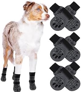 EXPAWLORER 6PCS Anti-Slip Dog Socks to Prevent Licking Paws,Dog Shoes for Hot Pavement,Best Paw Protector Traction Control on Hardwood Floor,Dog Booties for Puppy Small Medium Large Senior Dogs
