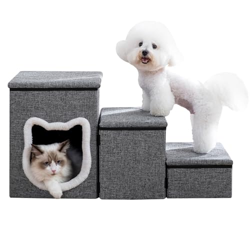 17"H Cat Stairs for Old Cats, Dog Stairs for Small Dogs, Grey - Image 3