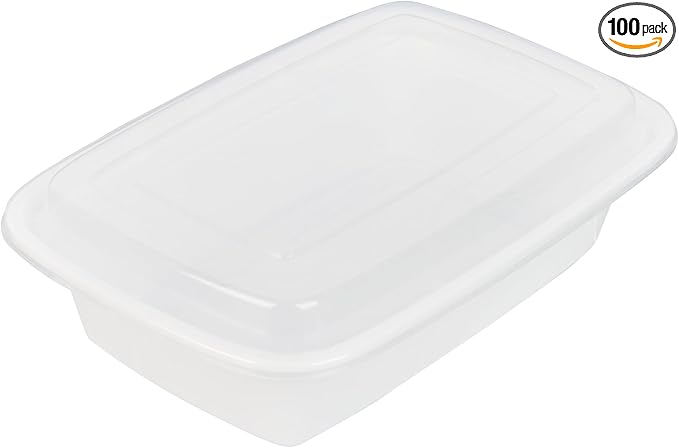 Restaurantware-Asporto 38 Ounce Take Out Containers, 100 Food Containers With Lids - Microwavable, Disposable, White Plastic To Go Boxes For Food, No BPA, For Take Out And Delivery