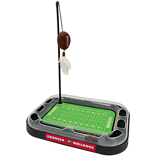 Pets First NCAA Georgia Bulldogs Football Field Cat Scratcher Toy with Catnip, Plush Football & Feather Cat Toys, Interactive Ball with Jingle Bell