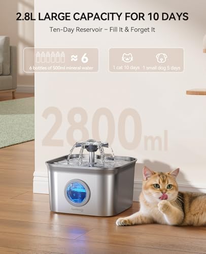 FEELNEEDY Stainless Steel Cat Water Fountain + 4-6 Month Filter Kit (9 Filters + 7 Sponges)