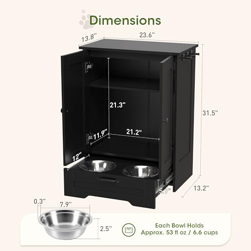 Dog Feeding Station with Storage Cabinet, Black Wood Dog - Image 3