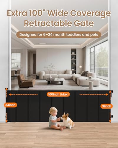 100" Extra Wide Retractable Baby Gate, Extra Long Indoor Pet Gate - Image 4