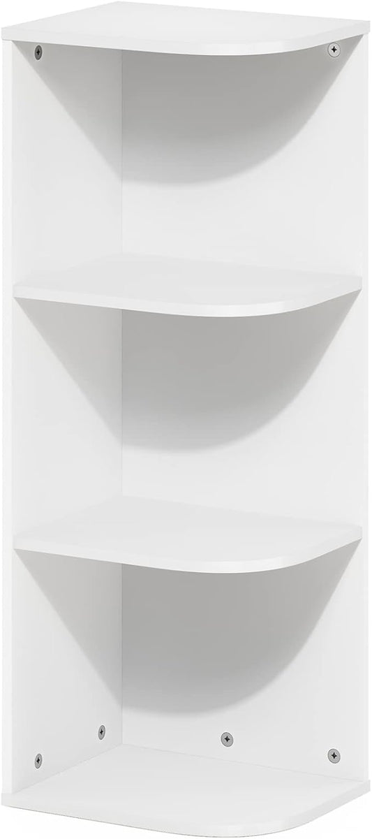 Furinno PASIR Book Shelf, 3-Tier Corner Bookshelf, Open Shelves Bookcase 9.3 x 12 x 31.5, for Living Room, Bedroom, Home Office, White