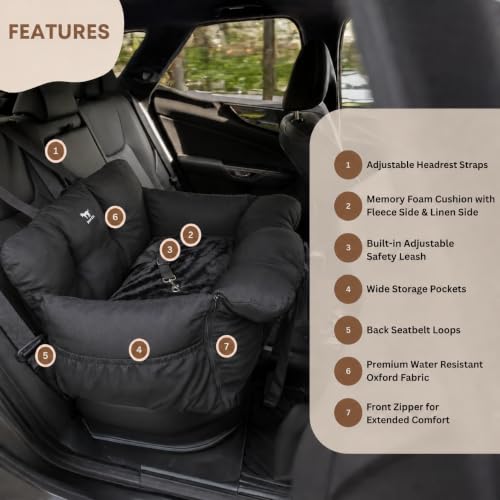 JACKO & CO - Premium Medium Dog Car Seat for Dogs 25-40lbs (Black Medium)