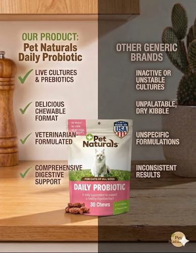Pet Naturals Probiotic for Cats – 30 Soft Chews, Daily Cat Digestive Support & Gut Health Supplement, Cat Probiotic Treats with N-Acetyl, Glucosamine & Enzymes for Immune & Stool Balance, All Breeds