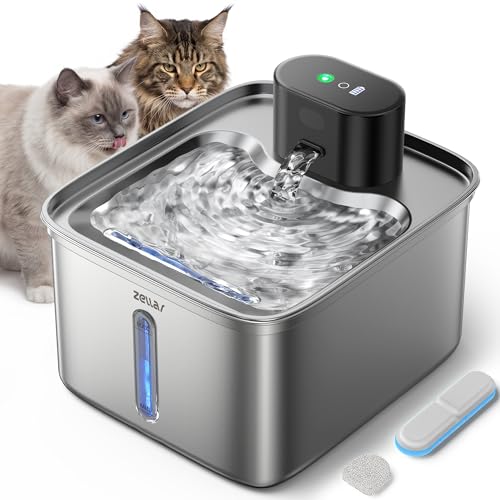 Wireless Cat Water Fountain, 108oz/3L Pump-Free Ultra-Quiet Pet Water Dispenser, Stainless Steel with Multi-Layer Filtration, 3 Smart Modes & Motion Sensor,Automatic Drinking Fount
