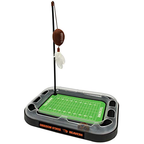 Pets First Scratching Toy NCAA Oregon State Beavers Football Field Scratcher Toy with Interactive Ball Bell in Tracks. 5-in-1 CAT Toy Wand Poll with Catnip Filled Plush Football & Feathers. ORS-5017