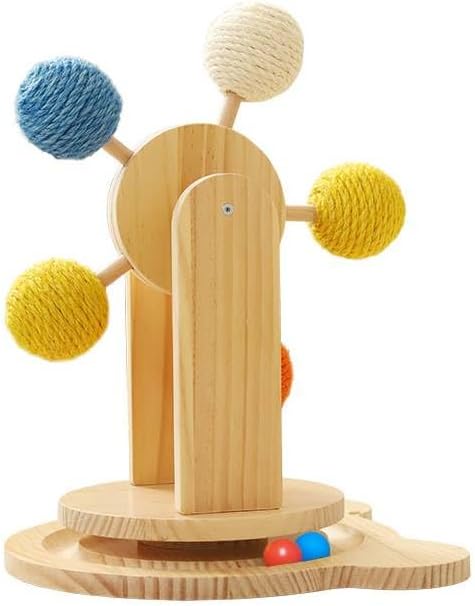 Solid Wood Turntable Toy,Ball Track Interactive cat Toy with Colourful Sisal Balls,Ferris Wheel Cat Toy with Rotating Platform and Durable Balls for Indoor cat