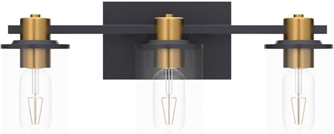 stambord 3 Light Bathroom Vanity Light, Black and Gold Light Fixtures, Sconces Wall Lighting with Glass Shade, Modern Brushed Vanity Lights for Bedroom, Hallway