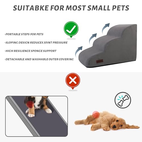 Dog Stairs for Small Dogs and Cats,3-Step Pet Ramp for Bed - Image 5