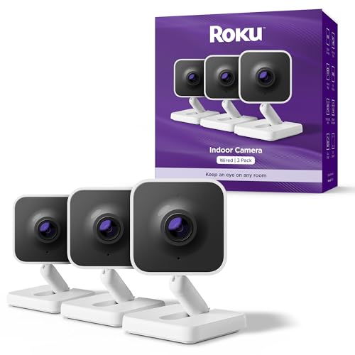 Roku Indoor Camera - Home Security - 3-Pack - Wired Security Camera & Pet Monitor with 1080p HD Color Night Vision, Compatible with Alexa & Google, Motion & Sound Detection, WDR & WiFi 6