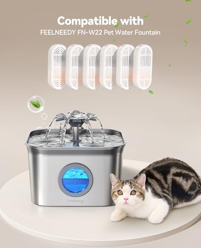 FEELNEEDY Stainless Steel Cat Water Fountain + 4-6 Month Filter Kit (9 Filters + 7 Sponges)