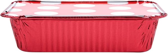 Restaurantware 16 Ounce Disposable Takeout Containers 50 Rectangle Food Containers - With Polka Dot Lids Red Takeaway Containers Aluminum Delivery Containers Freezable