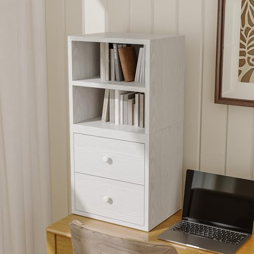FUSUNBAO Magic DIY Cube Storage Organizer Stackable Cubes for Home Books Clothes Toy-Modular Cubby Storage System-Office Cubical-Bookcase Closet (Pure White-Washed, Drawer Cube) - Image 6