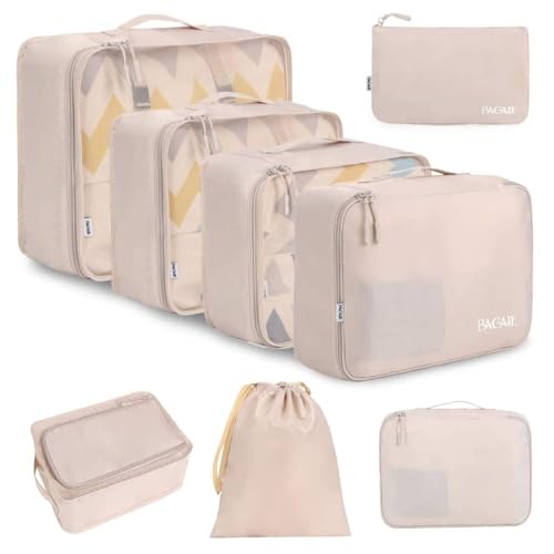 BAGAIL 8 Set Packing Cubes Luggage Packing Organizers for Travel Accessories-Cream - Image 2