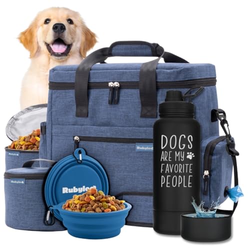 Rubyloo The Original Doggy Bag (Navy) & 32oz Insulated Water Bottle with Attached 8oz Bowl (Dogs are My Favorite People) – Dog Travel Bag & Hydration Set - Image 2